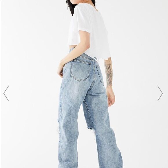 MOMOKROM straight leg distressed high rise 5 pocket jeans size UK 10, US 4-6 - Picture 3 of 4